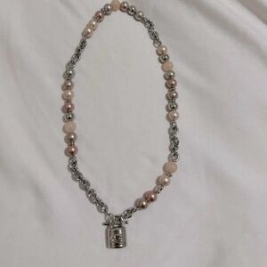 Coach Rare Elegant Silver and Pearl Beaded Necklace With Lock Charm